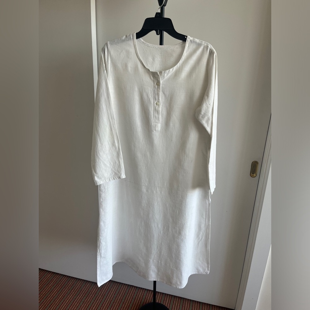 FabIndia style white handwoven hi quality khadi Kurta dress long tunic women XL